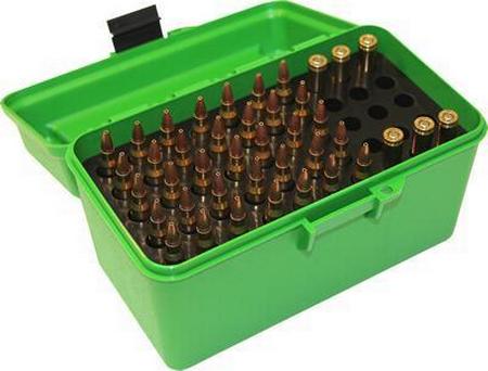 Deluxe Ammo Box 50 Round Handle 22-250 243 308-Green